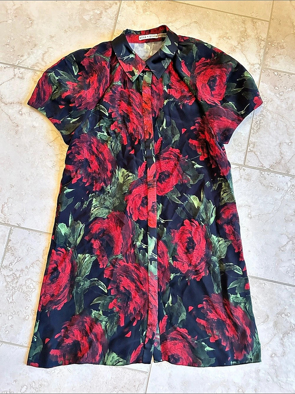 Alice + Olivia Floral Mini Dress in Black & Red Like New